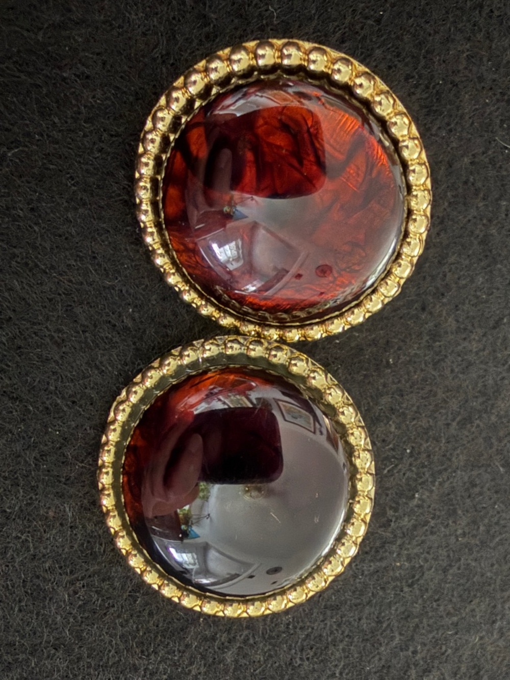 Vintage 1950s Mid Century Root Beer Amber Marbled Statement Button Earrings